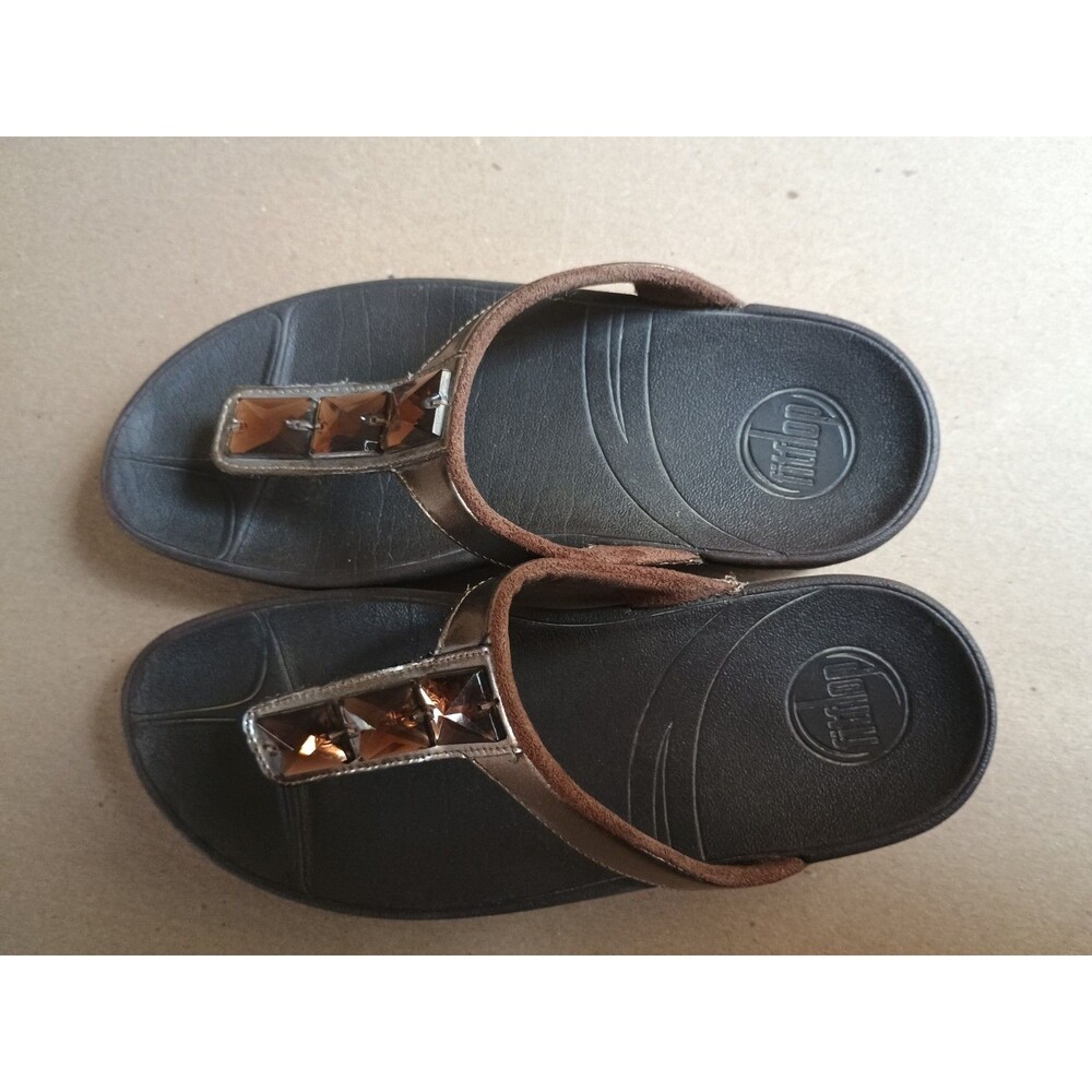 FitFlop Pietra Bronze Rhinestone Toe-Post Sandals Womens Size US 5 Flip Flop - Picture 4 of 7